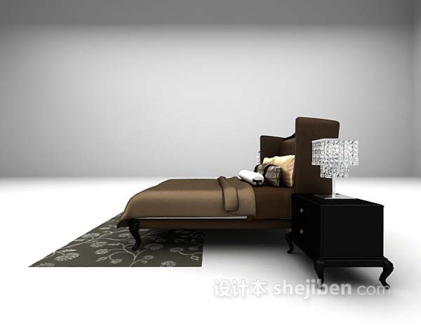 设计本棕色床3d模型下载