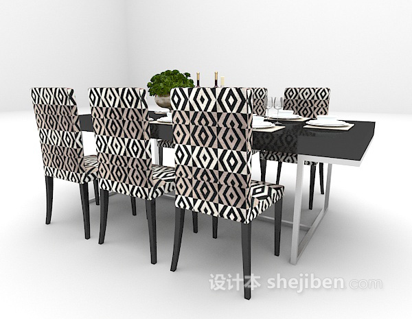 免费黑色大理石餐桌3d模型下载
