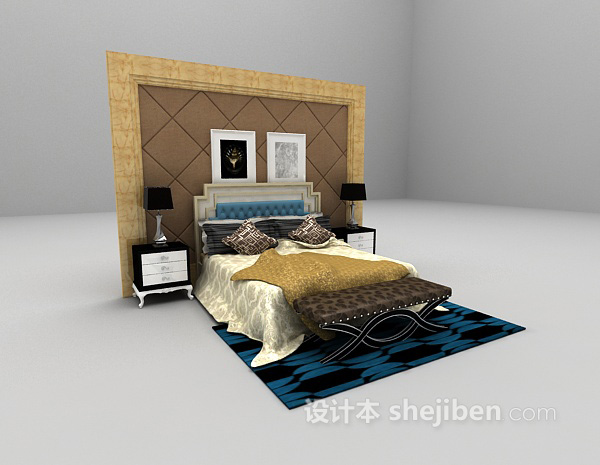 欧式风格欧式木质床具3d模型下载
