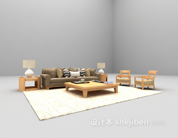 木质矮沙发组合3d模型下载