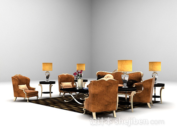 设计本棕色皮质沙发3d模型下载