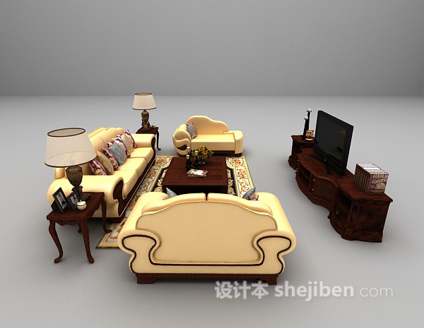 设计本欧式豪华组合沙发大全3d模型下载