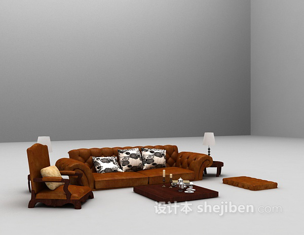 免费欧式古典皮沙发组合3d模型下载