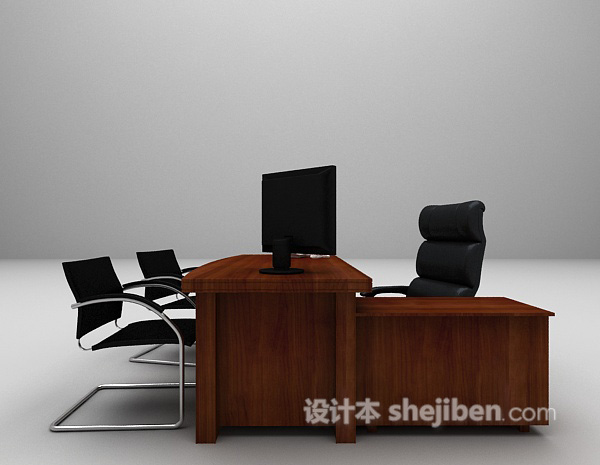 现代棕色办公桌3d模型欣赏