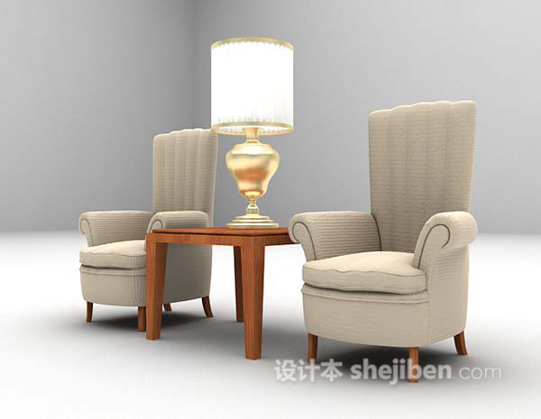 免费现代布艺桌椅组合3d模型下载