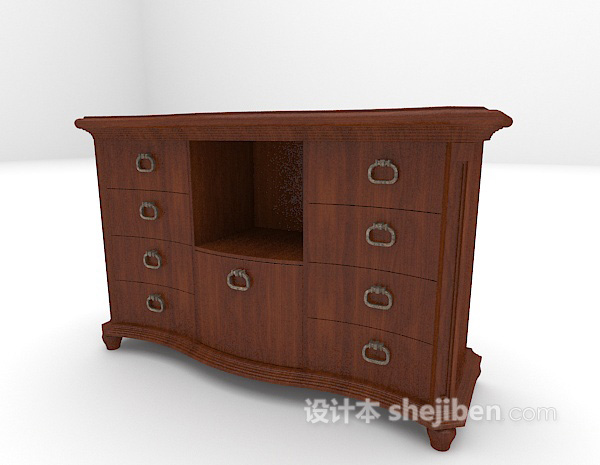 免费美式实木床头柜3d模型下载