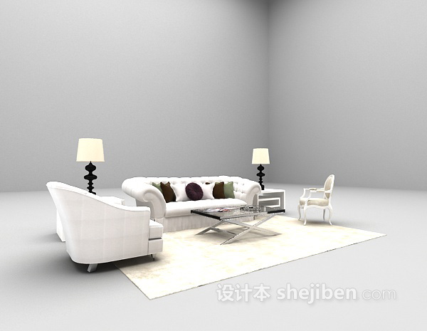 欧式风格白色欧式组合沙发3d模型下载