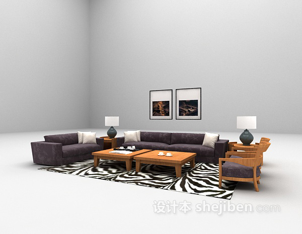 免费现代紫色沙发3d模型下载