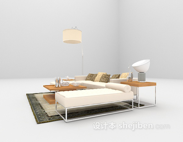 免费白色沙发组合3d模型下载
