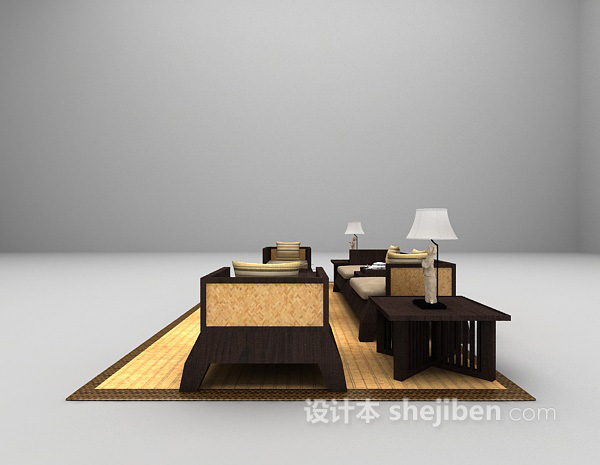 设计本中式木质组合沙发3d模型下载
