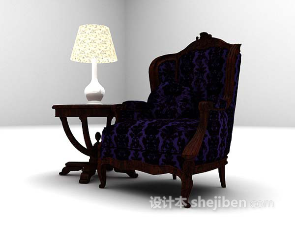 免费紫色桌椅组合3d模型下载
