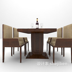 欧式木质桌椅3d模型下载