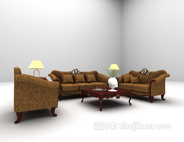 欧式风格棕色木质沙发大全3d模型下载