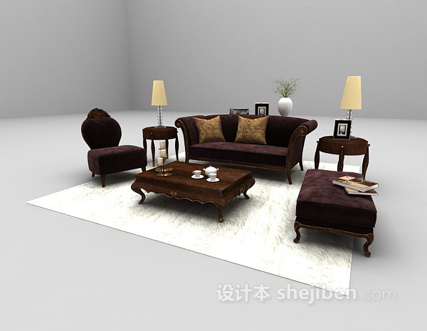 设计本棕色木质苏荷沙发max3d模型下载