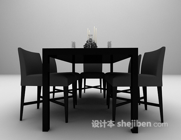 现代黑色桌椅3d模型下载