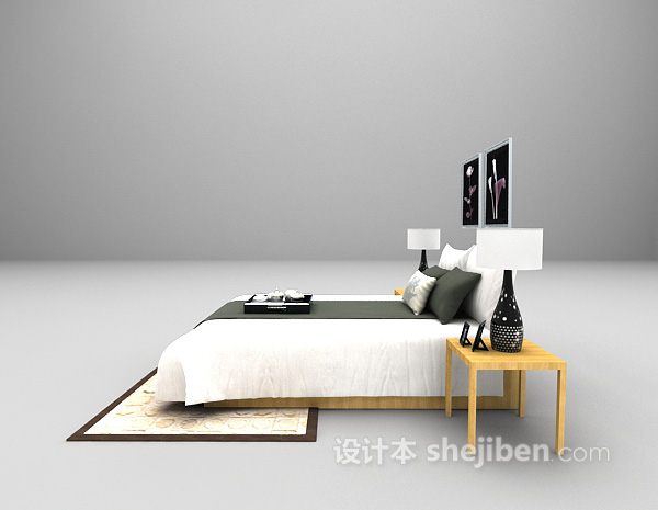 设计本白色现代双人床3d模型下载