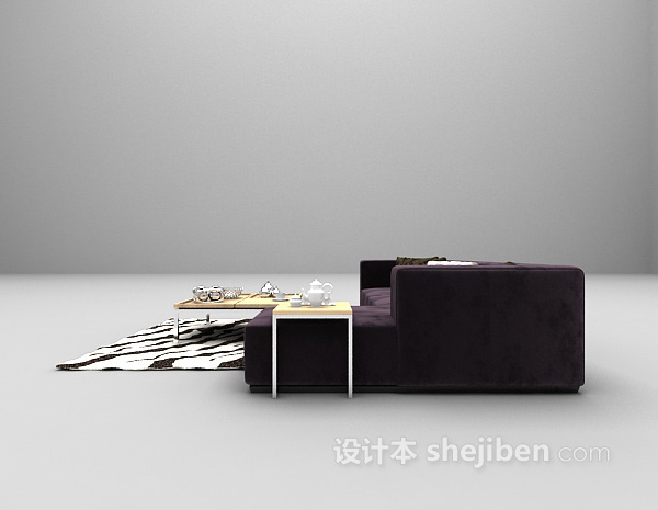 现代风格现代深色多人沙发3d模型下载