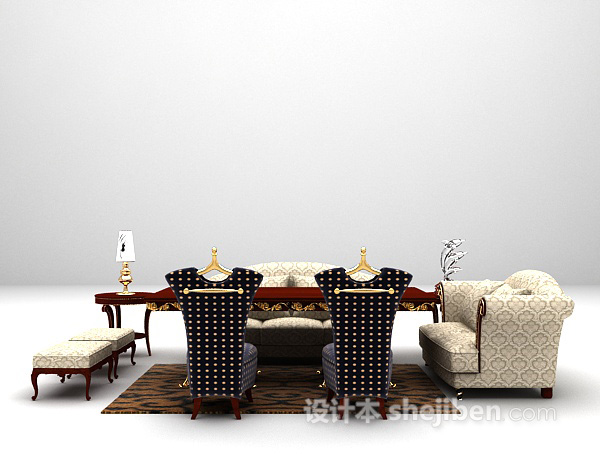 设计本灰色木质沙发3d模型下载