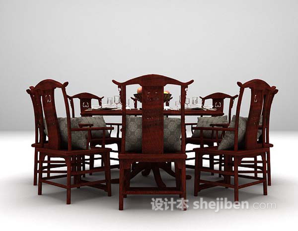 中式风格中式木质桌椅组合3d模型下载