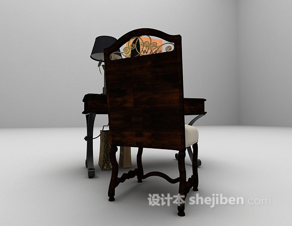 欧式风格欧式古典书桌椅组合3d模型下载