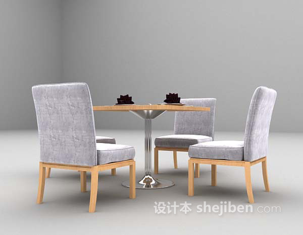 免费灰色木质桌椅组合3d模型下载