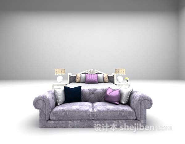 淡紫色床3d模型下载