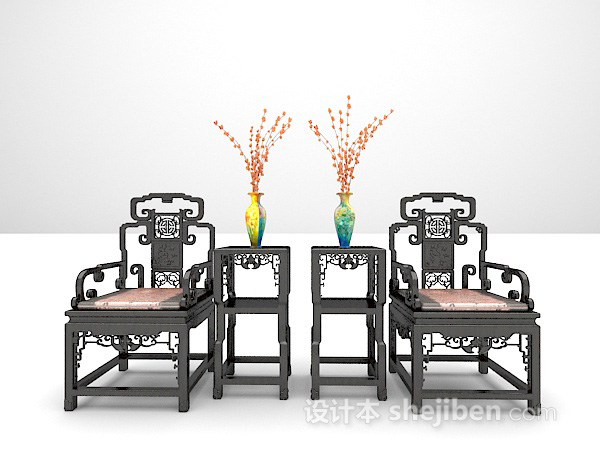 设计本中式木质椅3d模型下载