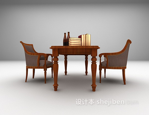 设计本欧式实木书桌椅组合3d模型下载
