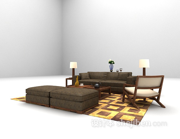 免费中式风格组合沙发3d模型下载