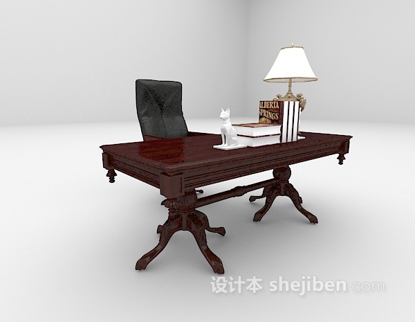 欧式风格棕色书桌3d模型下载