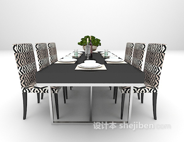 设计本黑色大理石餐桌3d模型下载