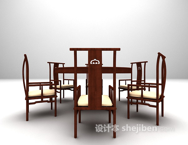 中式圆形桌椅模型推荐