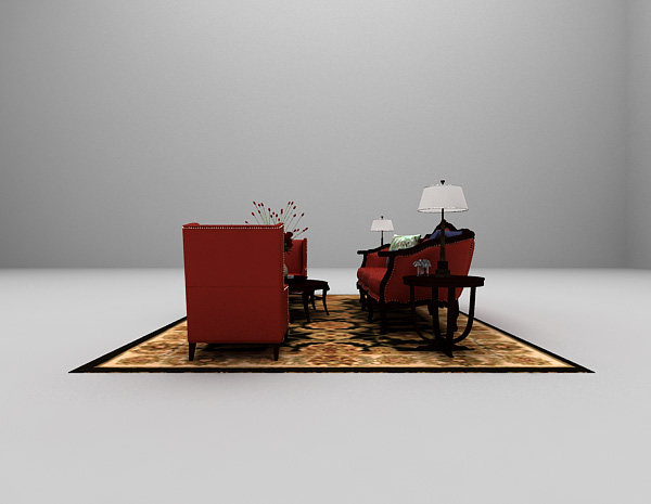设计本欧式红色沙发3d模型下载