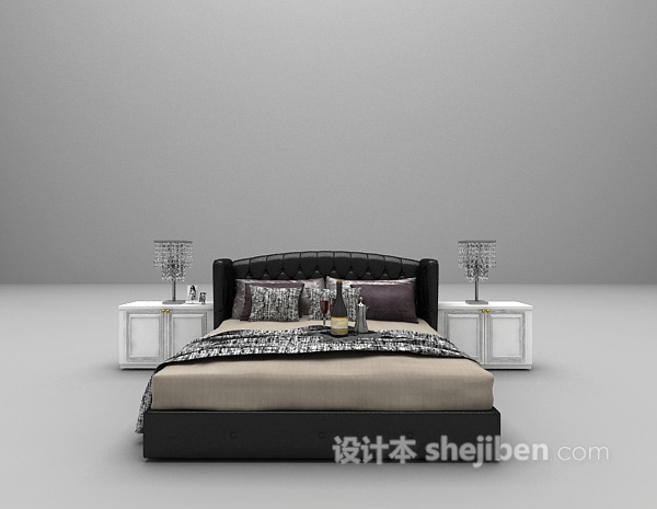 现代风格灰色床推荐3d模型下载