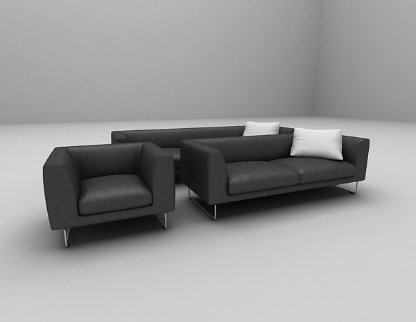 现代风格黑色皮质沙发大全3d模型下载
