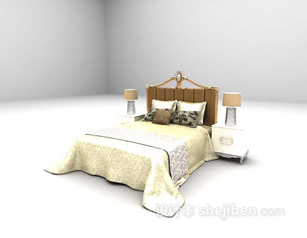 免费欧式古典风格双人床3d模型下载