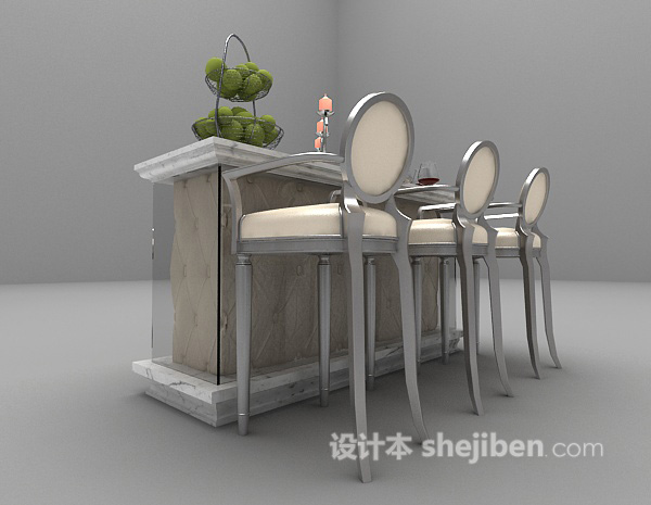 欧式风格高脚椅餐桌3d模型下载