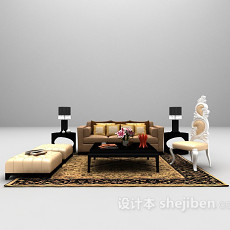 灰色组合沙发3d模型下载