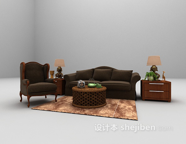 欧式风格欧式棕色组合沙发大全3d模型下载