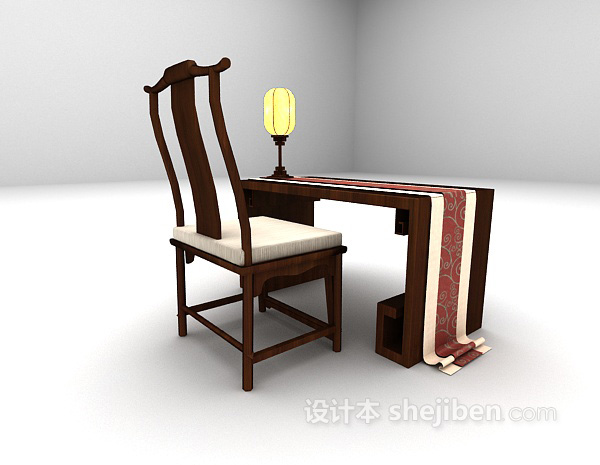 中式风格典型中式书桌3d模型下载