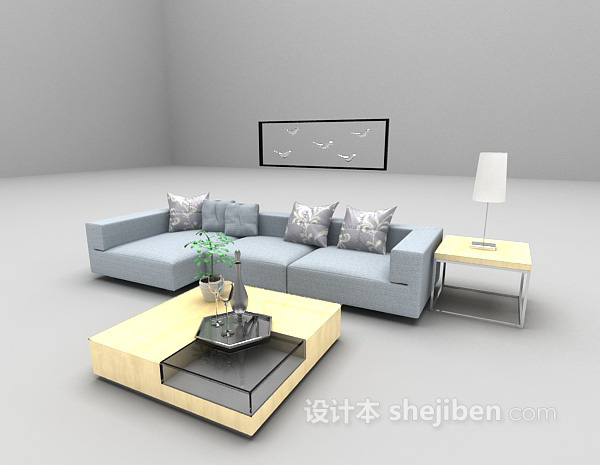 设计本蓝色组合沙发3d模型下载