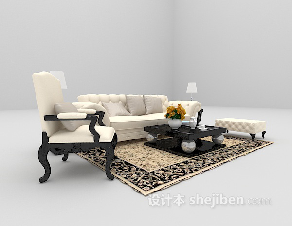 欧式风格欧式白色组合沙发3d模型下载