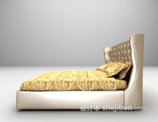 设计本金色双人床具3d模型下载