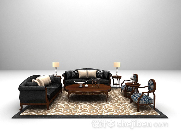 欧式木质沙发MAX3d模型下载