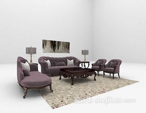 紫色组合沙发3d模型