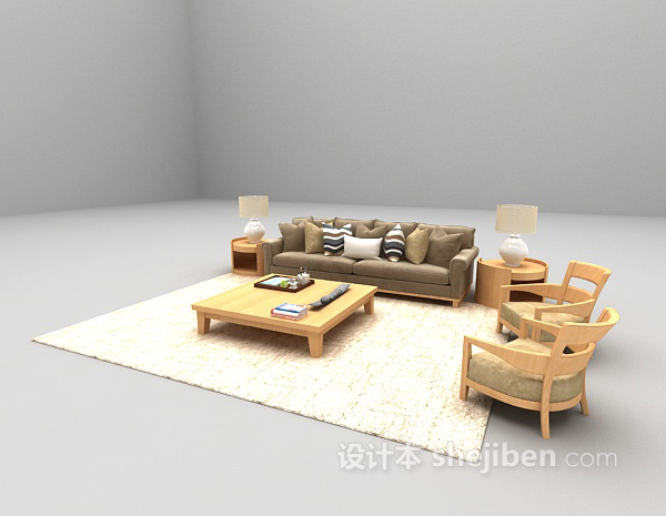 设计本木质矮沙发组合3d模型下载