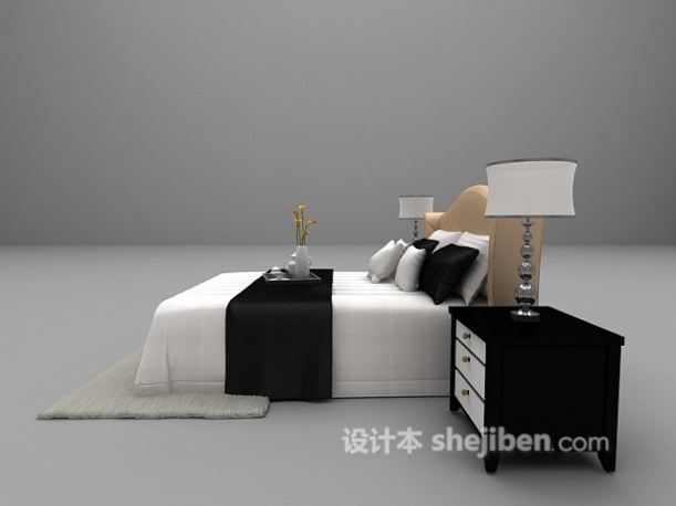 设计本现代双人床3d模型下载