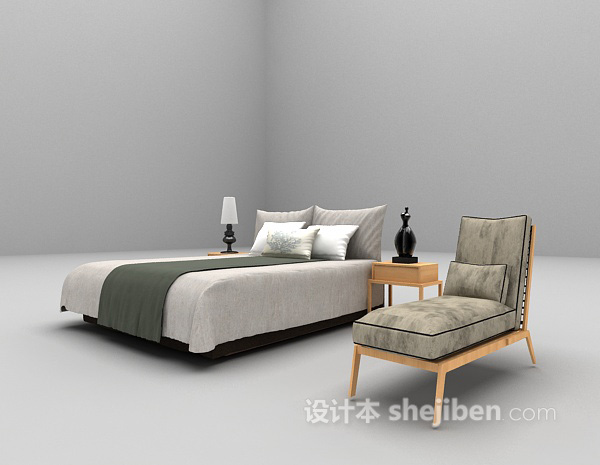 免费白色木质床3d模型下载