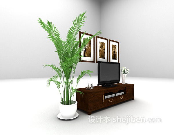 欧式风格欧式棕色电视柜欣赏3d模型下载