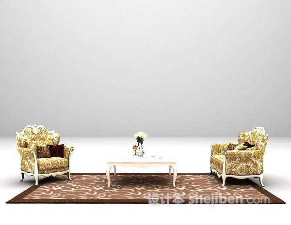 欧式风格欧式灰色组合沙发3d模型下载